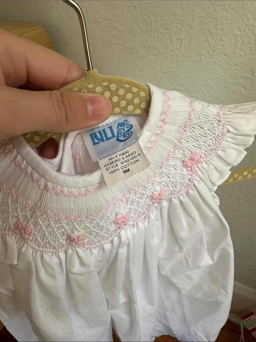 Luli & Me White Dress with Pink Smocked Yoke